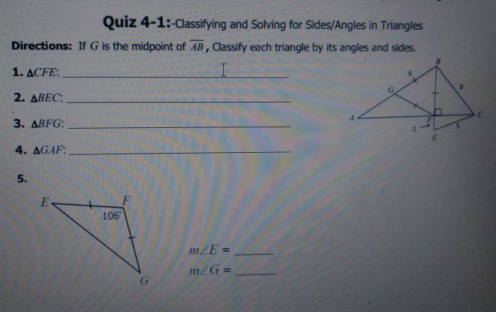 Quiz 4-1 classifying and solving for sides