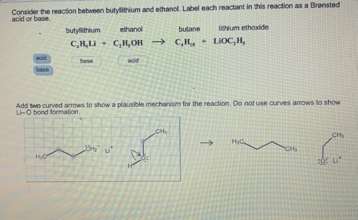 Consider the reaction between butyllithium and ethanol